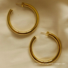 Design minimalista de moda personalizada Brincos de ouro 18K Brincos de ouro hipoalergênicos Brincos de argolas de aço inoxidável